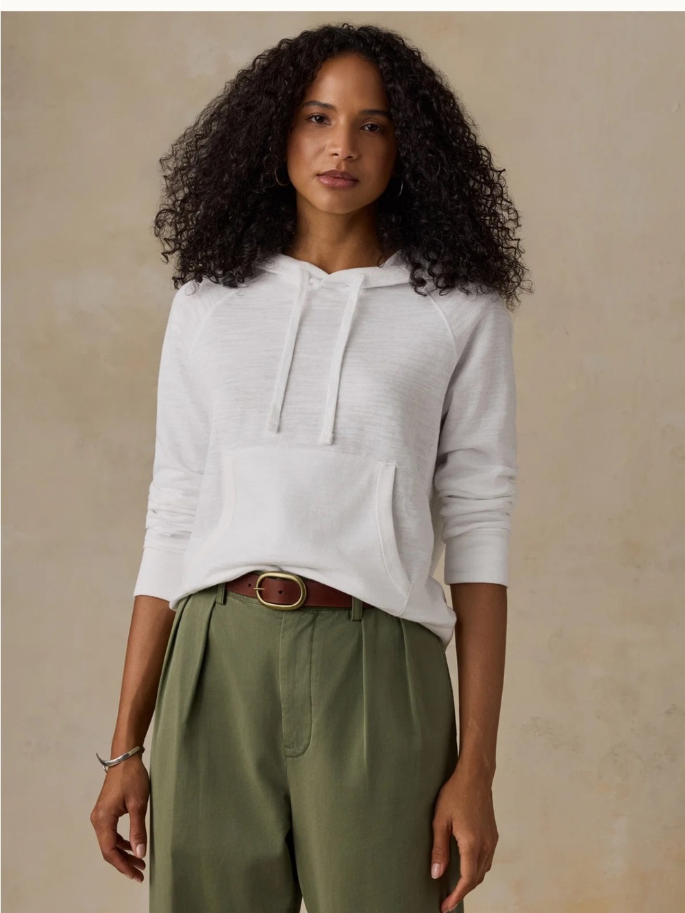 Faherty White Hooded Pullover Sweatshirt LG Organic Cotton